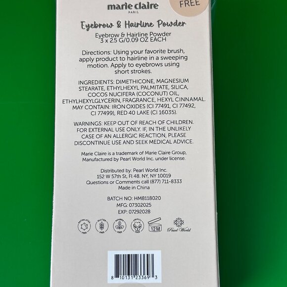 MARIE CLAIRE PARIS -EYEBROW & HAIRLINE POWDER - MEDIUM TO DARK - TALC FREE - Picture 3 of 4